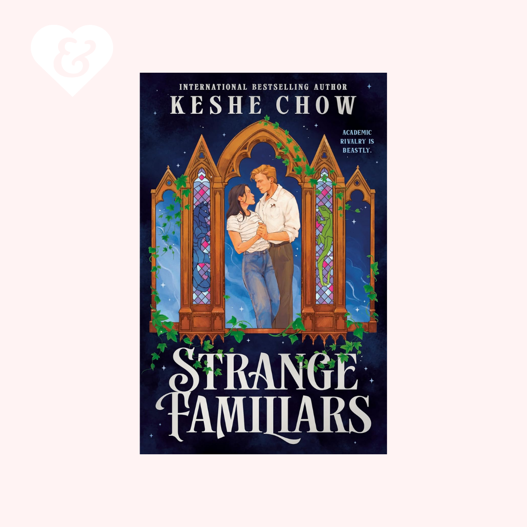 Book cover of 'Strange Familiars' by Keshe Chow with a stained glass window design.