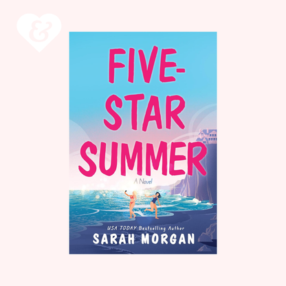 Book cover of 'Five-Star Summer' by Sarah Morgan with a beach scene and pink text.