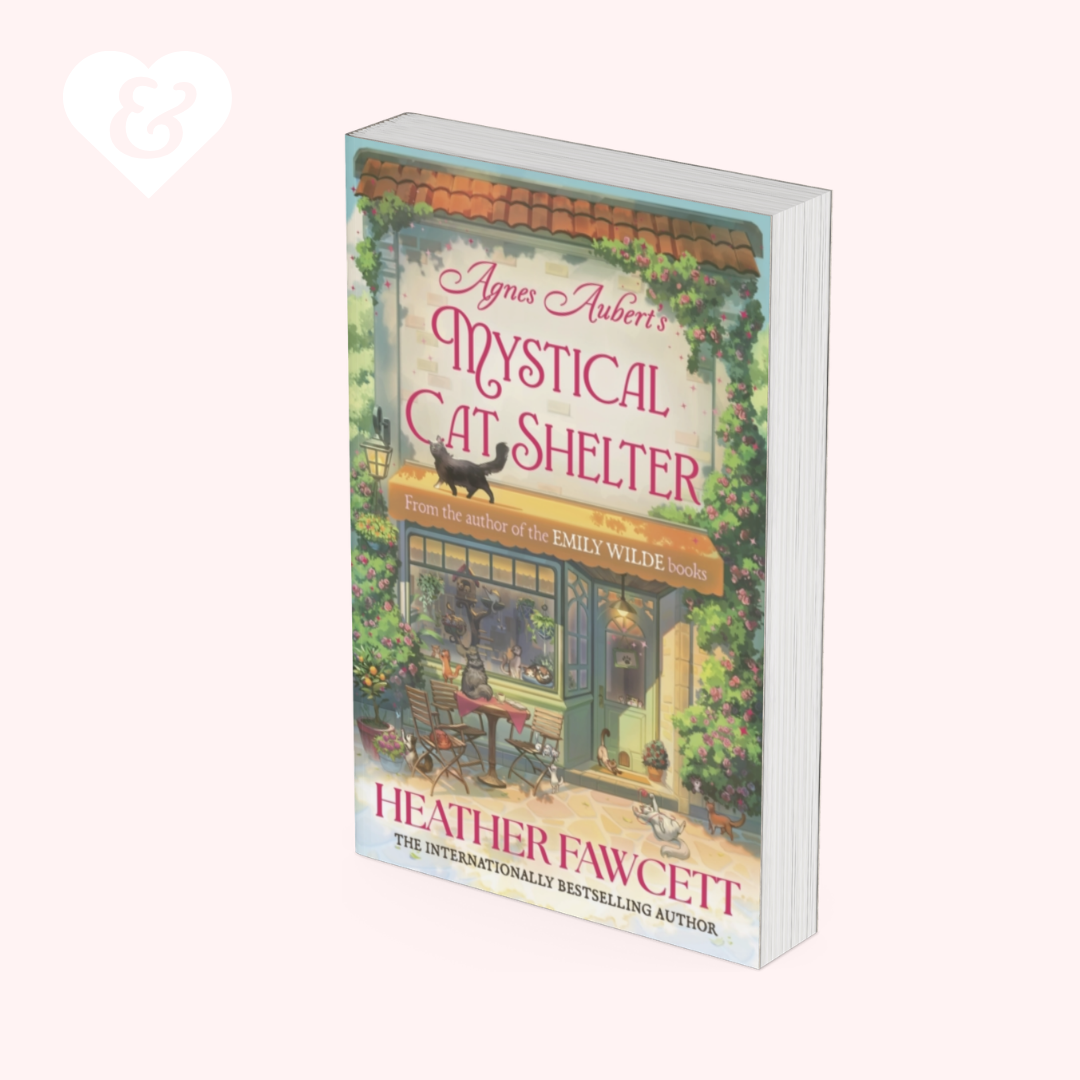 Book titled 'Mystical Cat Shelter' by Agnes Aubert and Heather Fawcett on a white background