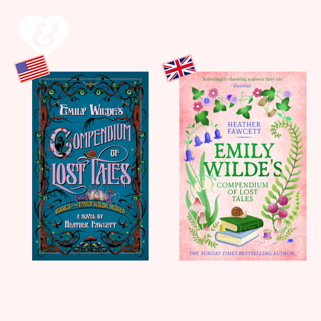 Two book covers of 'Compendium of Lost Tales' by Emily Wilde with decorative elements.