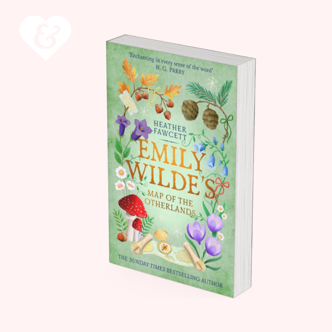 Book titled 'Emily Wilde's Map of the Otherlands' with a green cover featuring illustrations on a white background.