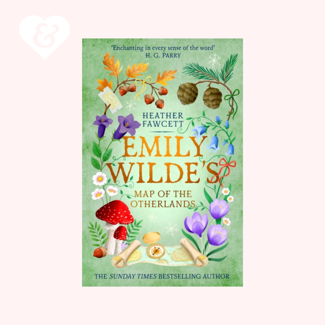 Book cover of 'Emily Wilde's Map of the Otherlands' with colorful illustrations on a green background