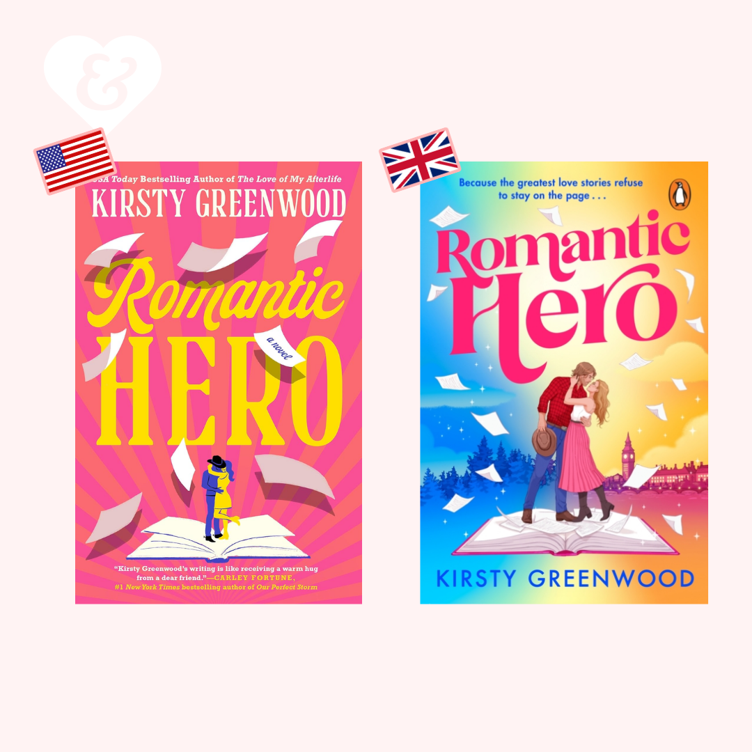 Two book covers of 'Romantic Hero' by Kirsty Greenwood on a white background.