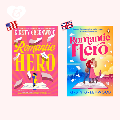 Two book covers of 'Romantic Hero' by Kirsty Greenwood on a white background.