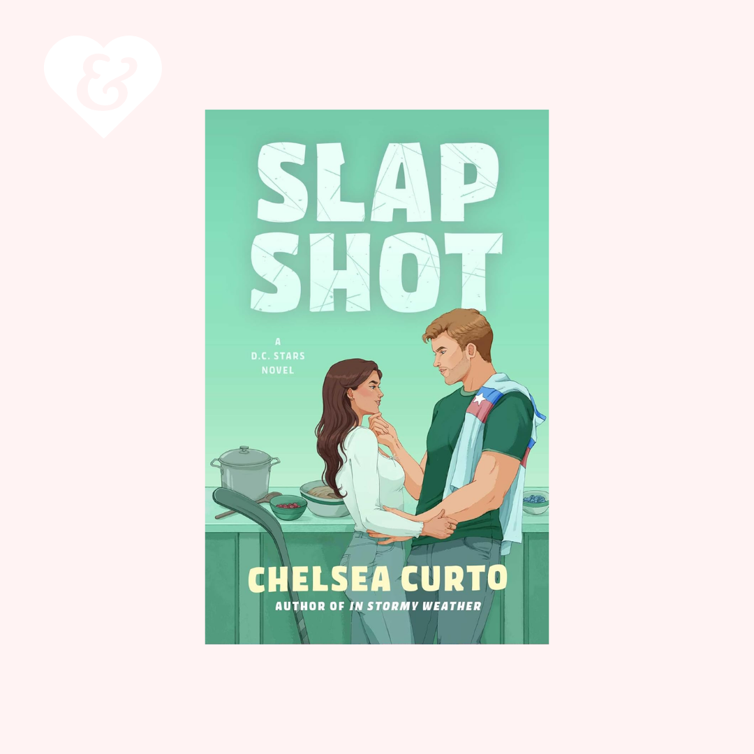Book cover of 'Slap Shot' by Chelsea Curto with a couple in a kitchen setting.