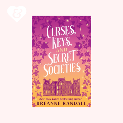 Book cover of 'Curses, Keys, and Secret Societies' with a purple and pink gradient background.