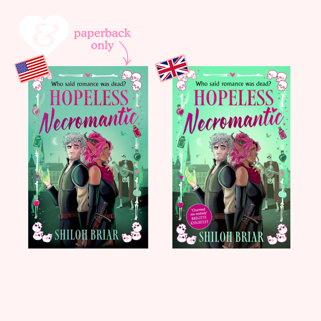 Two copies of 'Hopeless Necromantic' by Shiloh Briar with a green background and character illustration.