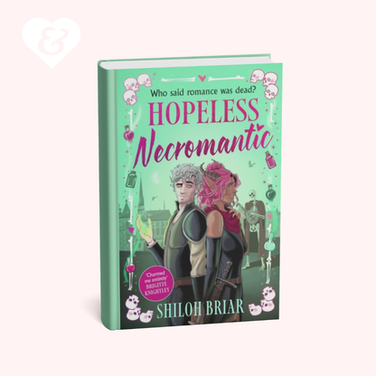 Book cover of 'Hopeless Necromantic' with characters and text on a green background