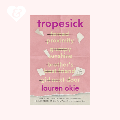 Book cover of 'tropesick' by Lauren Okie with a pink background and white text.