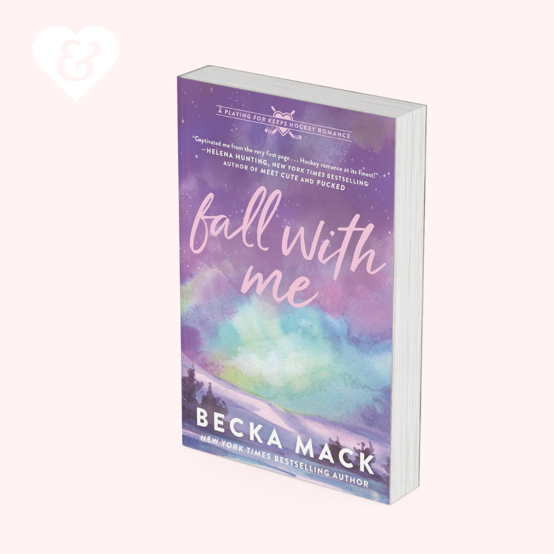 Book titled 'Fall With Me' by Becka Mack with a colorful cover on a white background