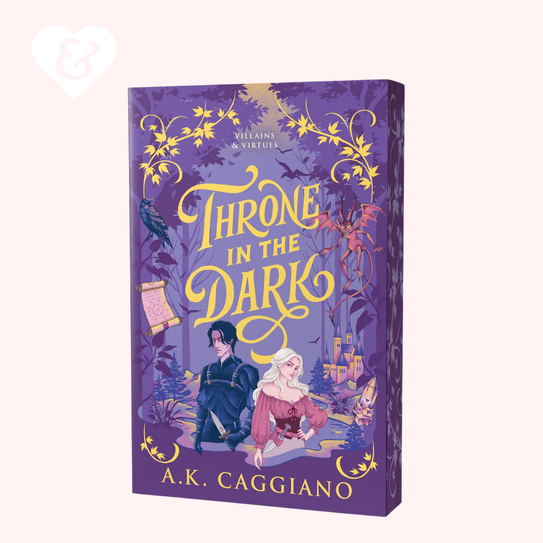 Book cover of 'Throne in the Dark' by A.K. Caggiano with purple background and characters.