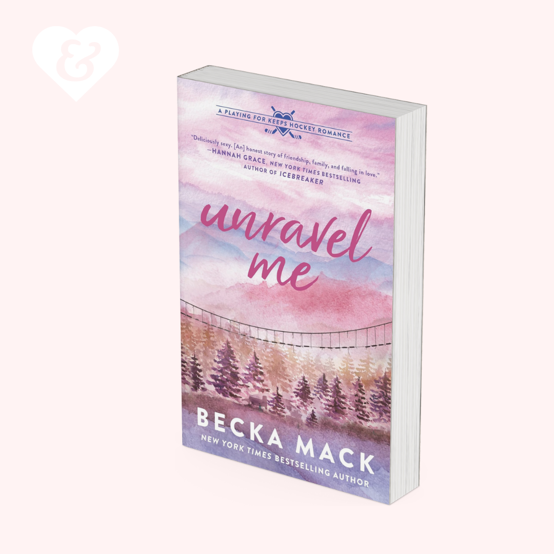 Book titled 'Unravel Me' by Becka Mack with a scenic cover on a white background