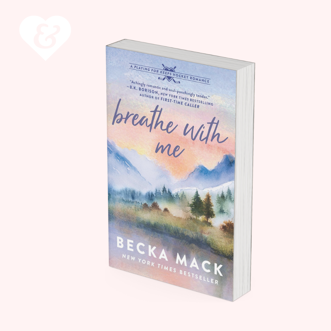 Book titled 'breathe with me' by Becka Mack with a scenic cover on a white background