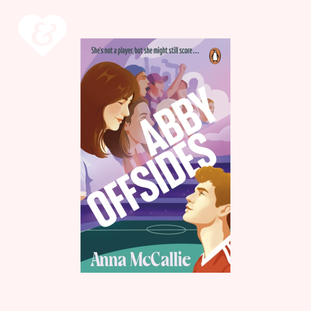 Book cover of 'Abby Offsides' by Anna McCallie with illustrations of a girl and a boy on a sports field.