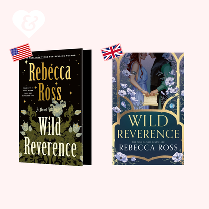 Two book covers of 'Wild Reverence' by Rebecca Ross with American and British flags.