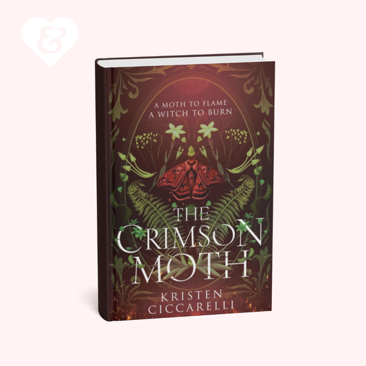 Book cover of 'The Crimson Moth' by Kristen Ciccarelli with a moths and foliage design on a dark background.