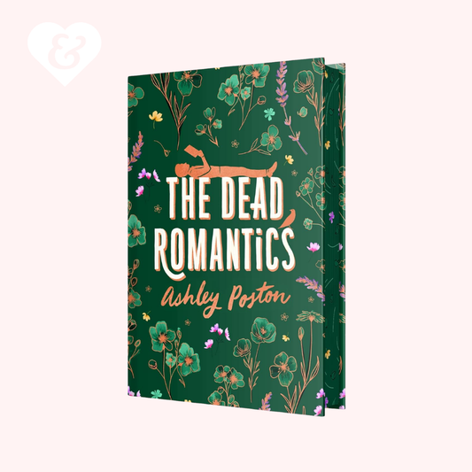Book cover of 'The Dead Romantics' by Ashley Poston with floral design on a green background