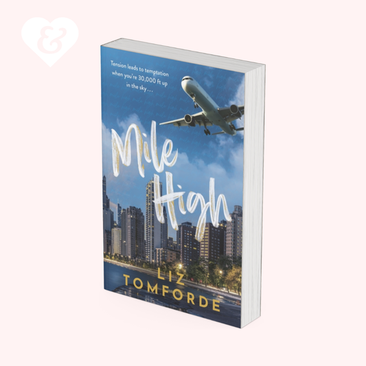 Book titled 'Mile High' by Liz Tomforde with an airplane and cityscape on the cover.