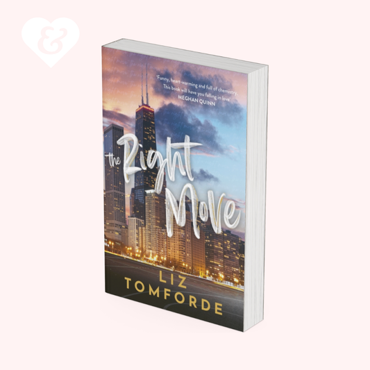 Book titled 'The Right Move' by Liz Tomforde with a cityscape design on the cover.
