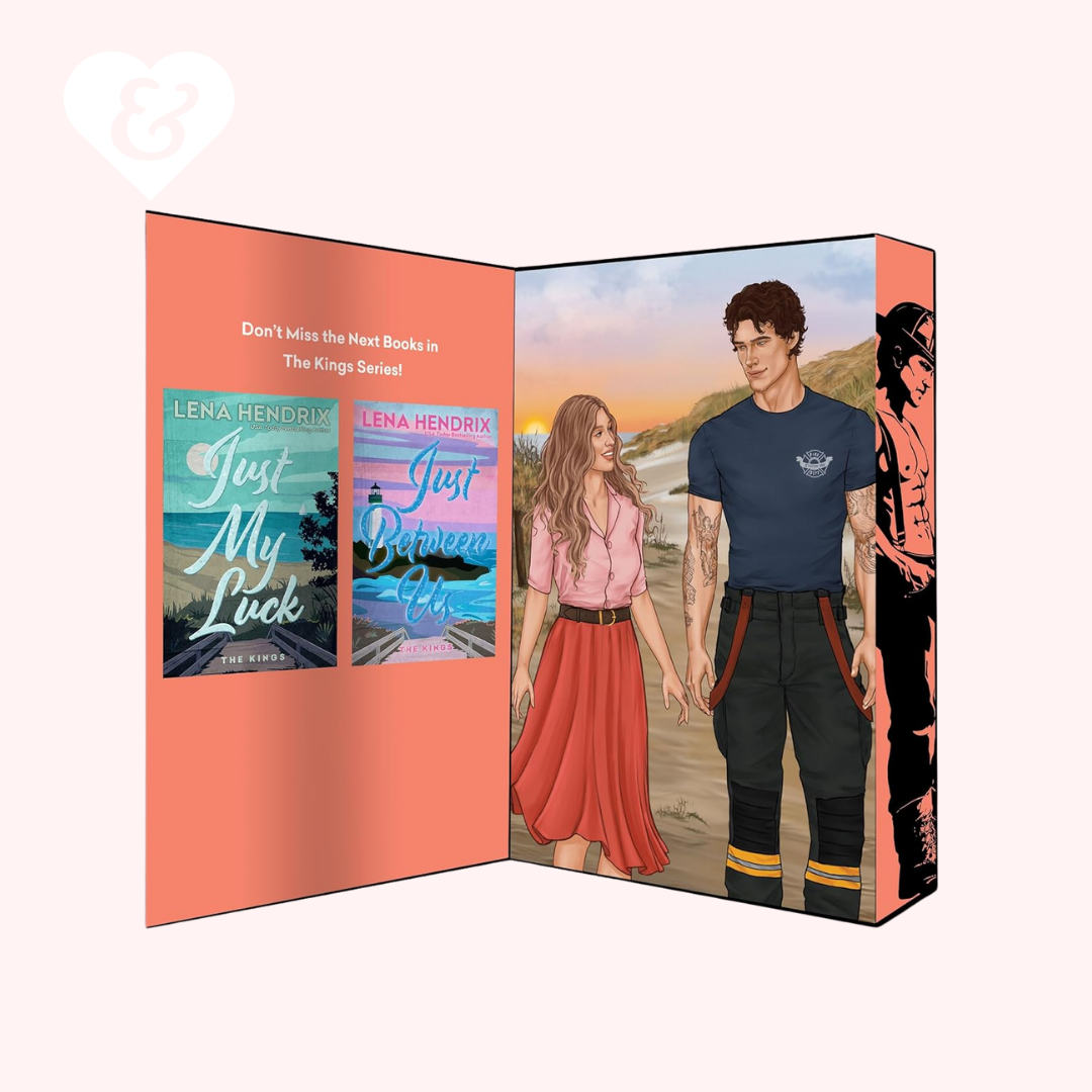 Book with interior art  and illustrations of a man and woman on a beach.