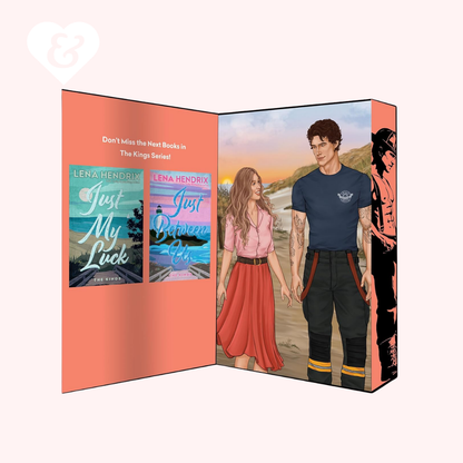 Book with interior art  and illustrations of a man and woman on a beach.