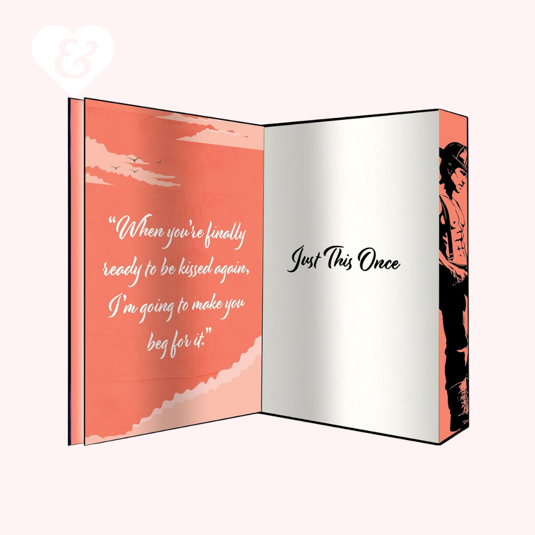 Open book with romantic quote and illustration on a white background