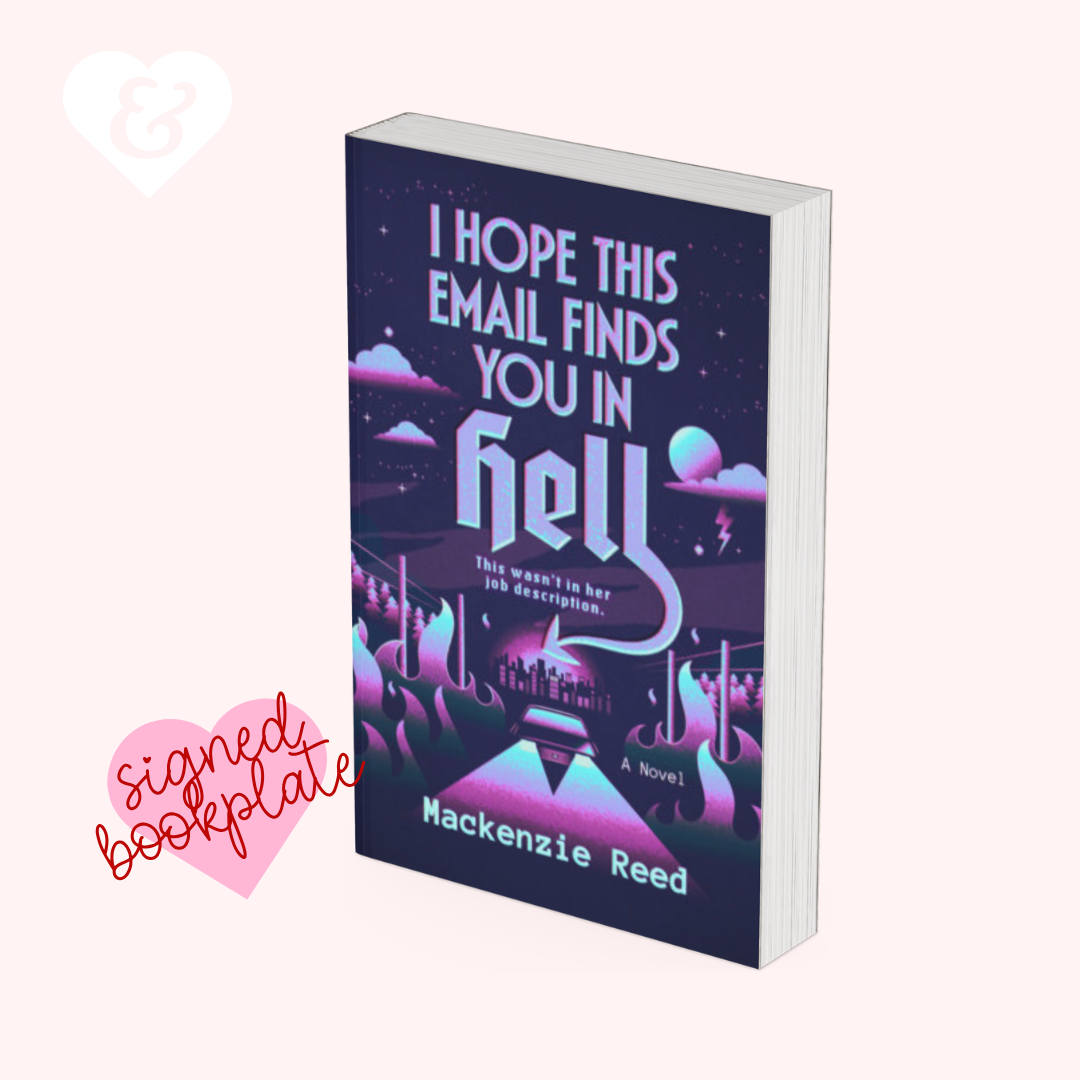 Book titled 'I Hope This Email Finds You in Hell' by Mackenzie Reed on a white background