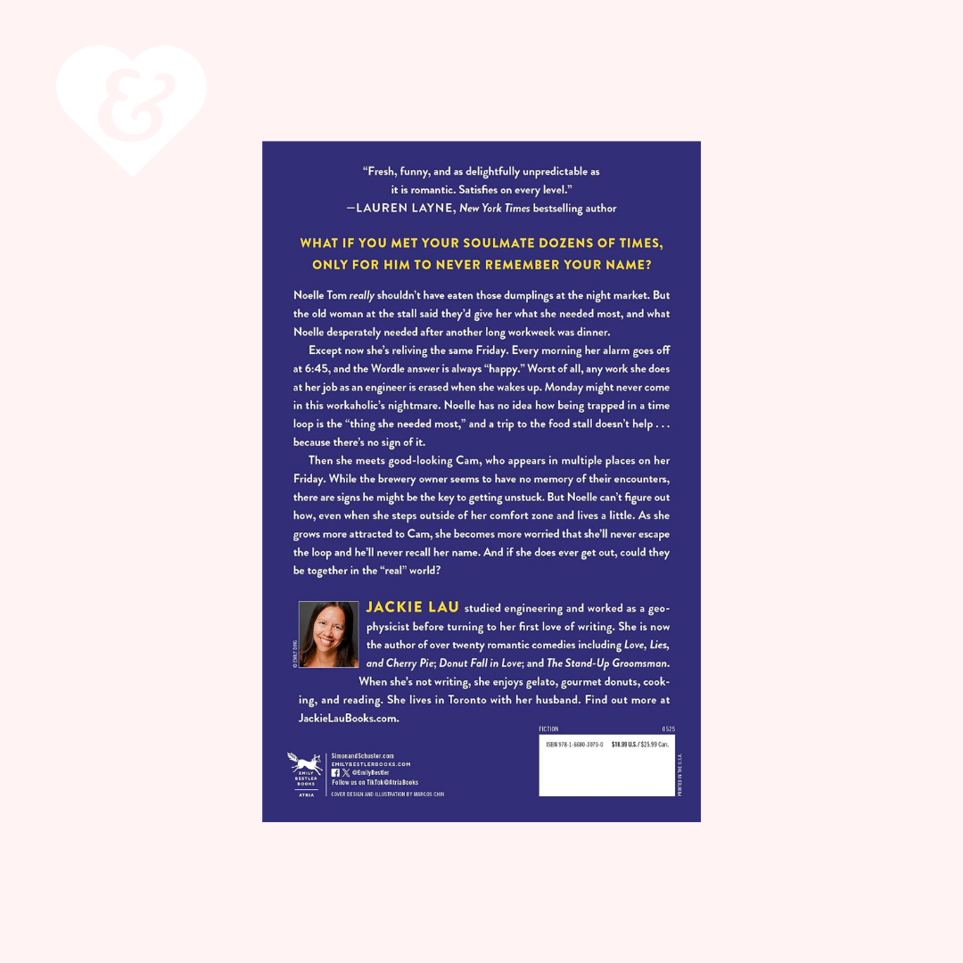 A book cover or booklet cover shown flat against a white background, with a large dark blue rectangular cover area centered in the frame. The cover contains a long white text blurb, a small portrait photo of Jackie Lau, and a white footer with the title 'WHAT IF YOUR SOULMATE DOZENES OF TIMES, ONLY FOR HIM TO NEVER REMEMBER YOUR NAME?' and publisher text.