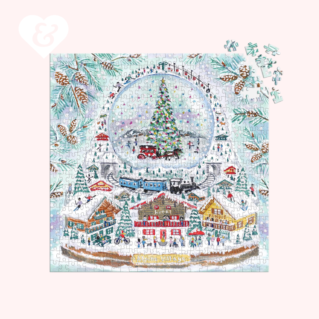 Alpine Village Snowglobe Puzzle by Michael Storrings, 500 pieces