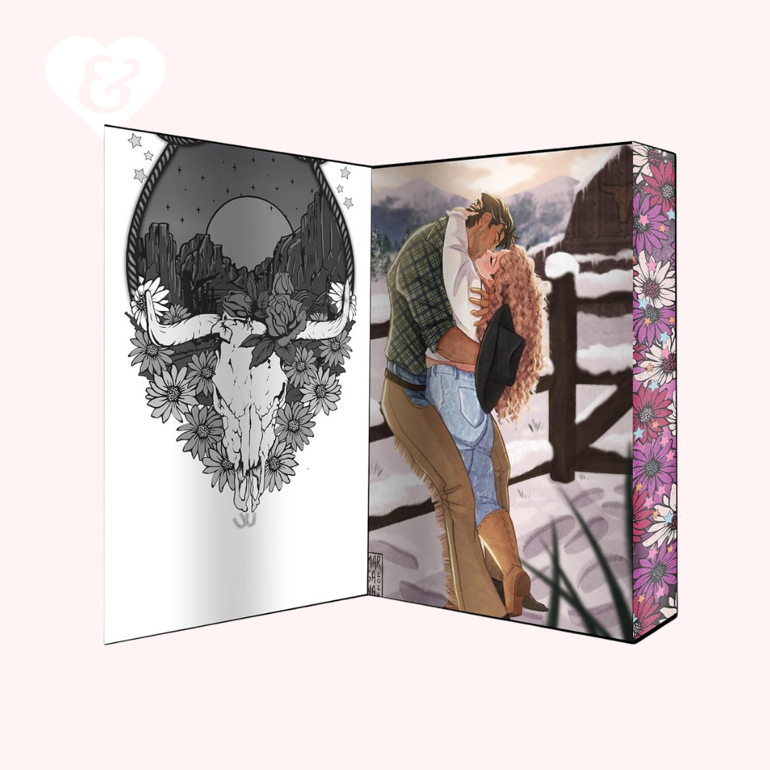 Cardboard box with artistic designs on a white background