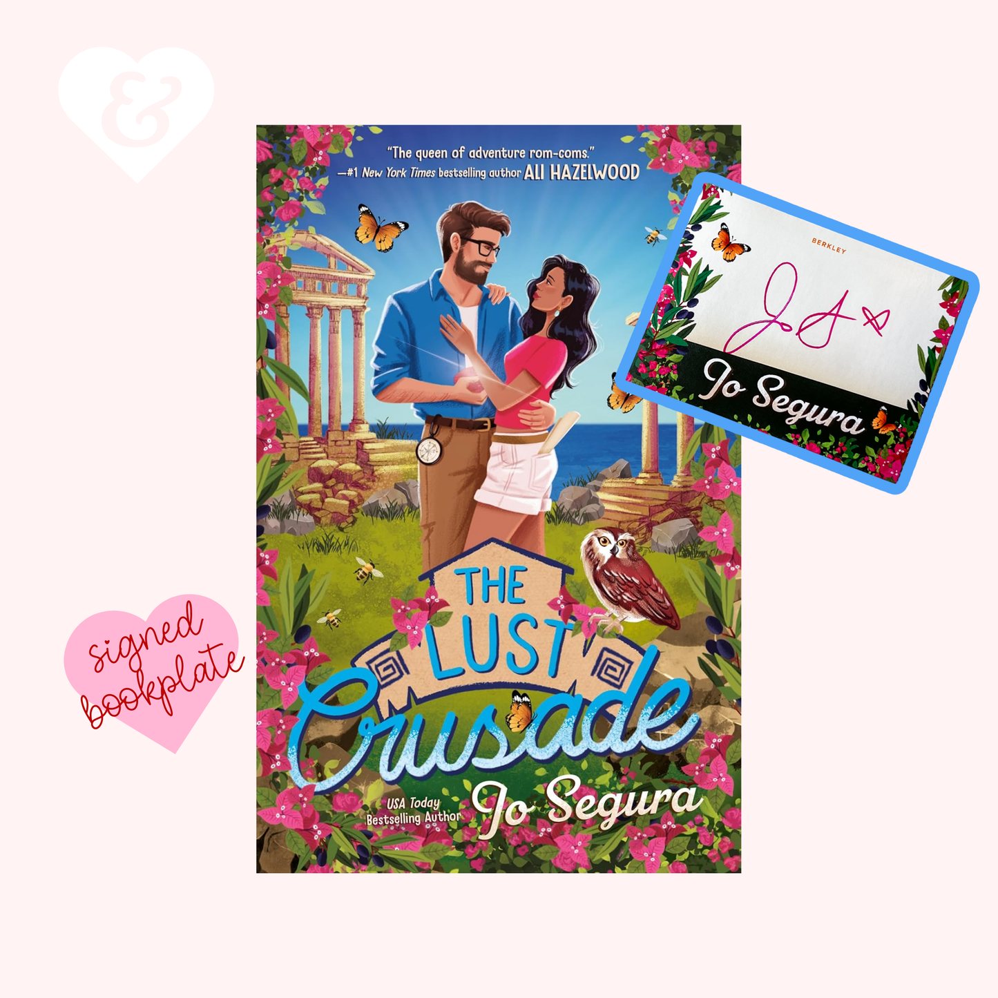 Book cover of 'The Lust Crusade' with a signed bookplate and author's signature.