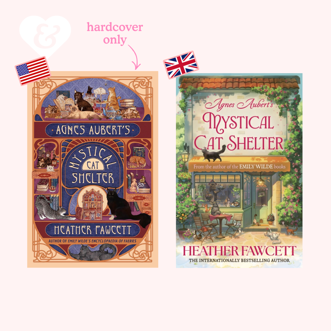 Two book covers of 'Agnes Aubert's Mystical Cat Shelter' by Heather Fawcett on a white background.