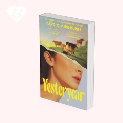 Book cover of 'Yesteryear' by Caro Claire Burke with a pastoral scene and a woman's face.