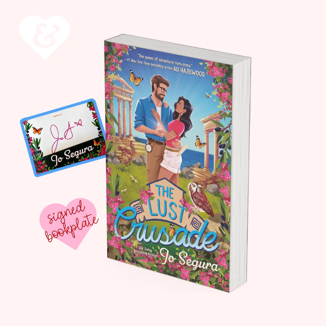 Book cover of 'The Lust Crusade' with a signed bookplate and author's signature.