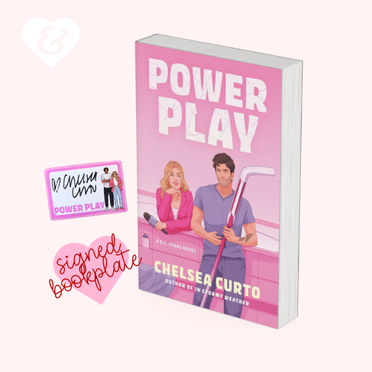 Book titled 'Power Play' by Chelsea Curto with a signed bookplate on a white background