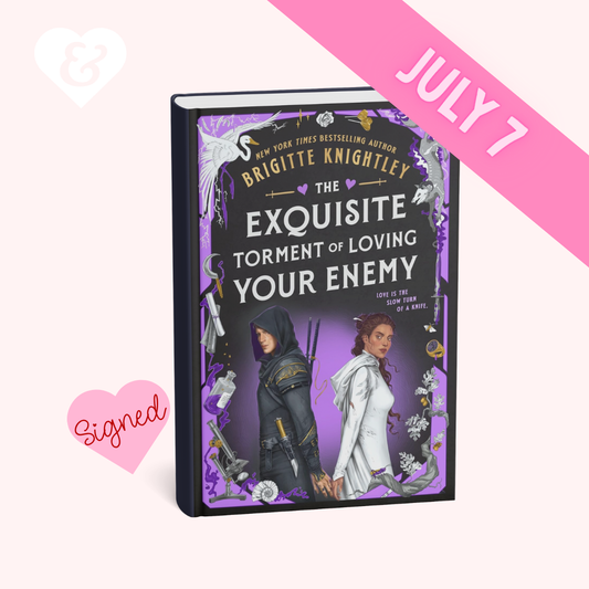 Book titled 'The Exquisite Torment of Loving Your Enemy' by Brigitte Knightley on a white background with a heart that says "signed"