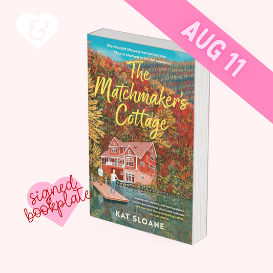 Book titled 'The Matchmaker's Cottage' by Kat Sloane with a scenic cover and promotional text.