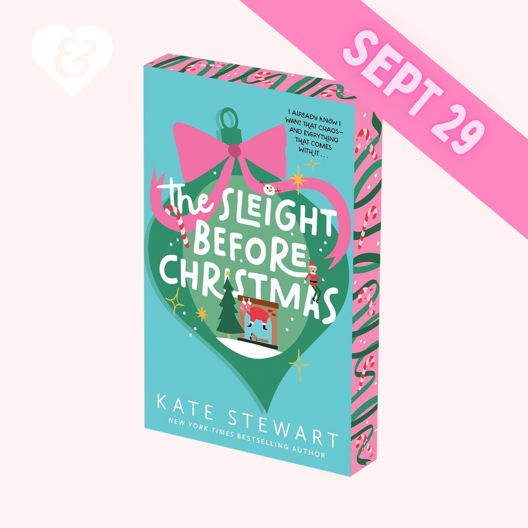 Book cover for 'The Sleigh Before Christmas' by Kate Stewart, shown as a 3D box mockup on a pale pink background with a pink 'SEPT 29' banner overlay.