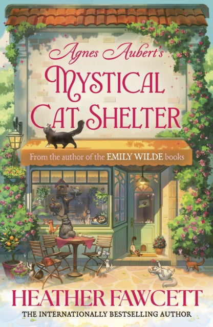 Book cover of 'Ayesha Aubert's Mystical Cat Shelter' by Heather Fawcett with a cat shelter illustration.