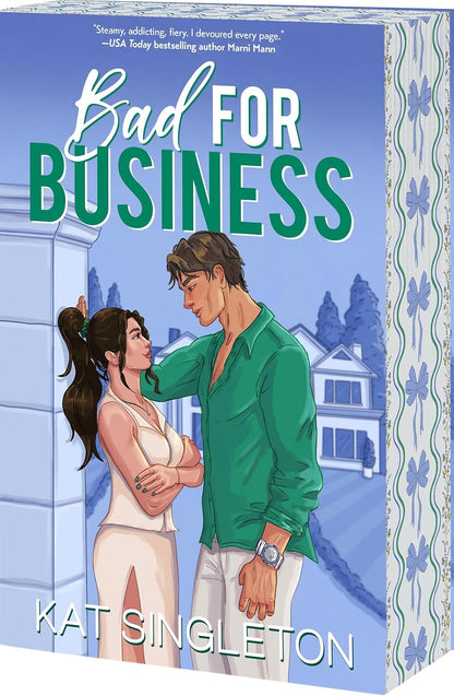 Book cover of 'Bad for Business' by Kat Singleton featuring a couple embracing outdoors.