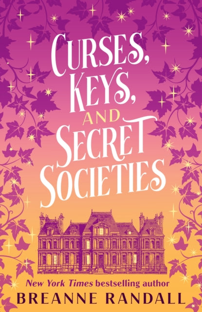 Book cover of 'Curses, Keys, and Secret Societies' with a purple and pink gradient background and decorative elements.