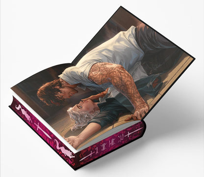 Book with a romantic illustration on the end papers