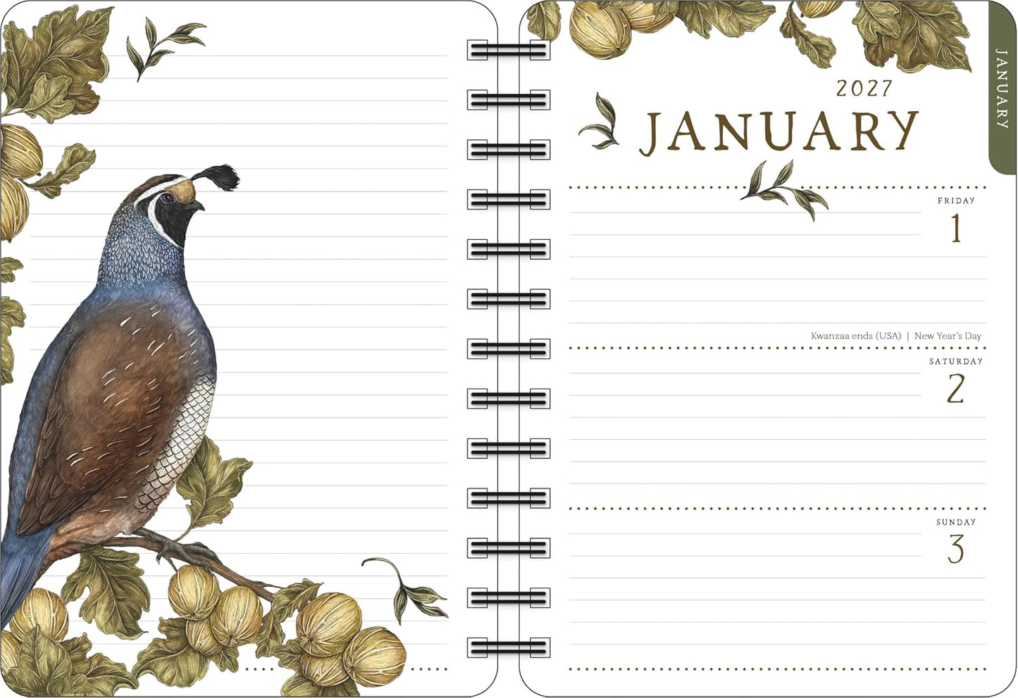Calendar with a bird illustration on a white background