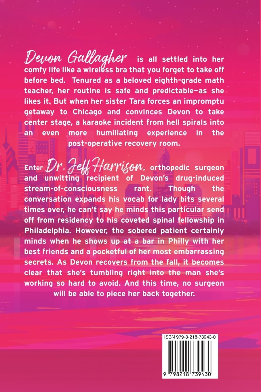 Book back cover with text and a barcode on a pink background