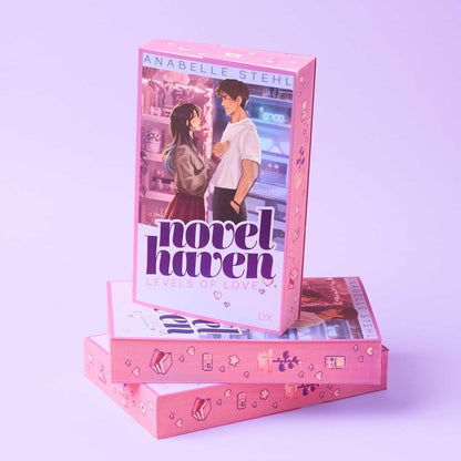 Pink book with 'novel haven' and 'Levels of Love' on a light purple background