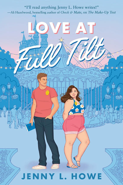 Book cover of 'Love at Full Tilt' featuring two characters and a cityscape background.