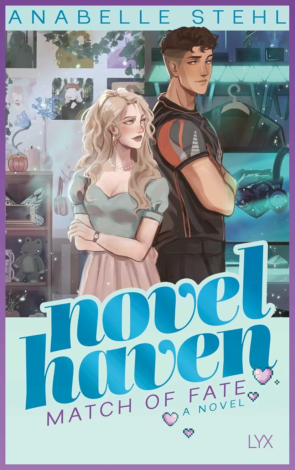 Book cover of 'Novel Haven: Match of Fate' by Anabelle Stehl with two characters and a purple border.