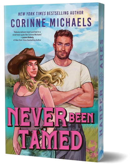 Book cover of 'Never Been Tamed' by Corinne Michaels with a man and woman illustration.