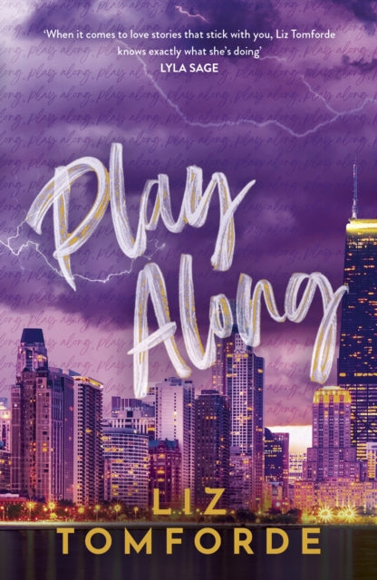 Book cover of 'Play Along' by Liz Tomforde with a city skyline and purple sky.
