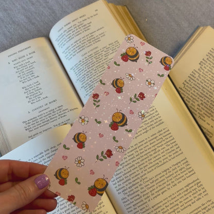 Strawberry bee bookmark (sparkle) – Handmade
